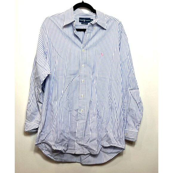 Ralph Lauren Polo Blue White Striped Button Down Shirt Classic Fit Size 16 32/33 - Picture 2 of 8